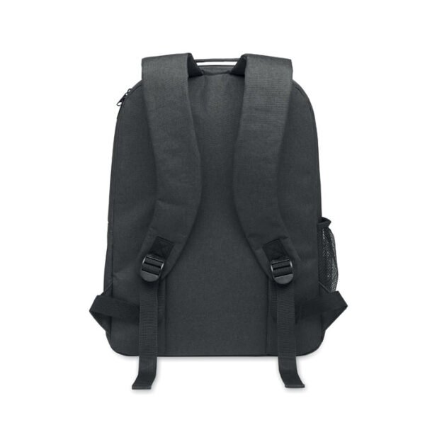 A durable black backpack made from 300d rpet fabric designed for optimal cooling and comfort