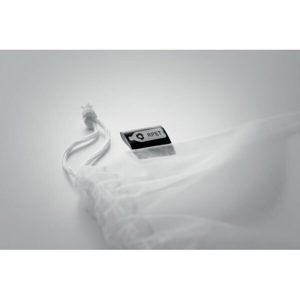 A reusable eco friendly food bag made from mesh rpet recycled plastic material ideal for storing fresh produce