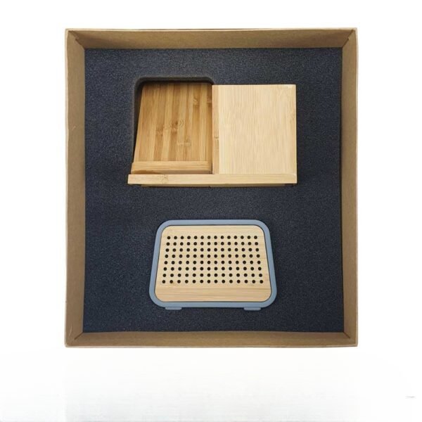 Wireless charging bamboo pen holder and speaker with cement bamboo design