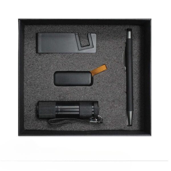 Promotional gift sets 72cleanup corporate gifts suppliers for uae Black mobile stand metal pen with stylus and slide usb flash drive for a stylish functional gift set