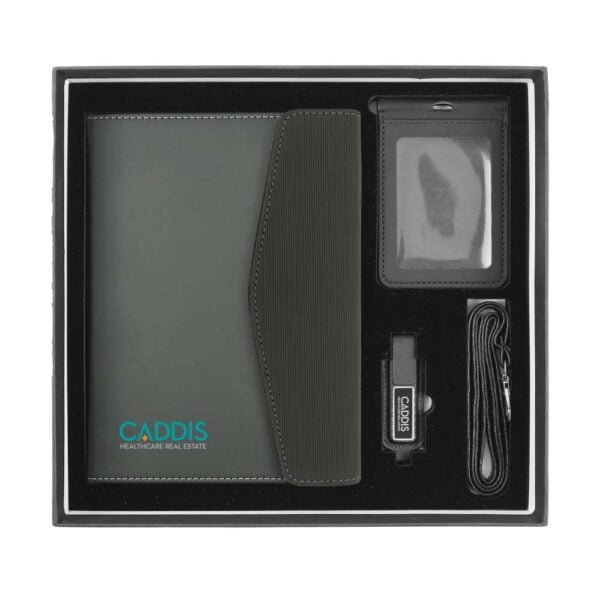 Pu notebook id card holder with leather lace and black usb with light up logo 32gb