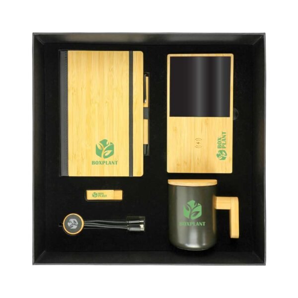 Eco bamboo collection notebook pen mug charger usb drive and cable