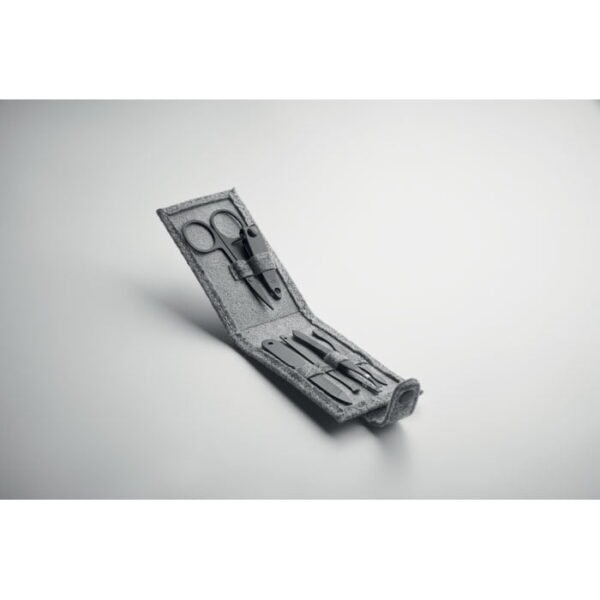 6 piece stainless steel manicure set in a sleek rectangular rpet felt gray pouch